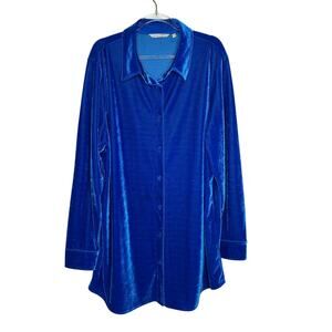 Soft Surrounding Womens‎ XL Blue Velvet Boyfriend Tunic Shirt Velour Holidays